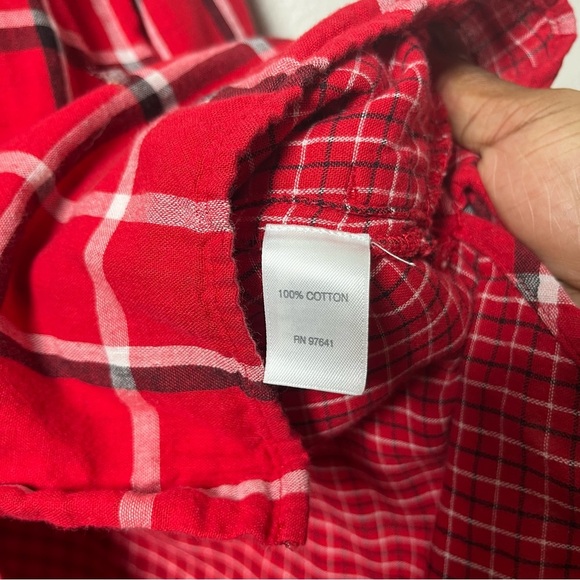 J. Jill Women Button Downn Tunic Top Medium Red Plaid Holiday Pockets - Picture 9 of 10